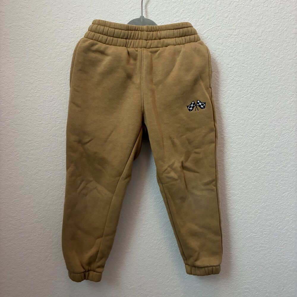 Bixby Nomad Boys Camel Fleece Joggers Checkered Flag Size 5